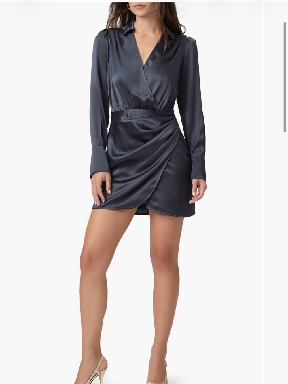 Paige Satin Wrap Mini Dress in Charcoal